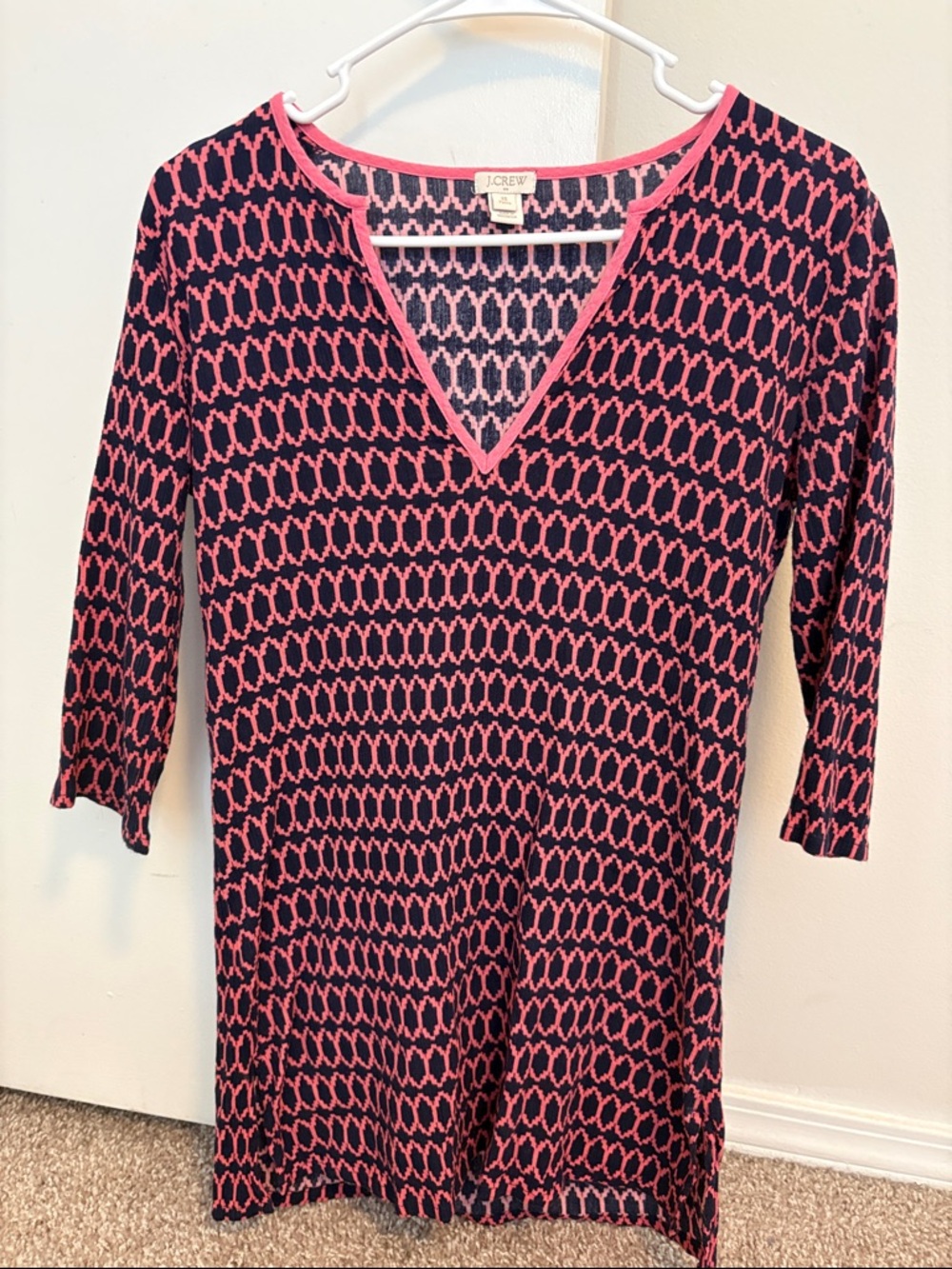 J. Crew Navy and Pink Geometric V-Neck Tunic